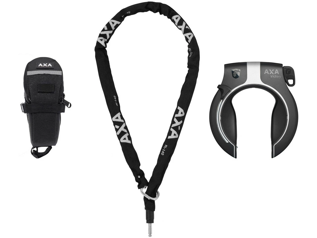 AXA Victory Rahmenschloss + RLC 140 Einsteckkette + Satteltasche Set 1 AXA Victory Rahmenschloss + RLC 140 Einsteckkette + Satteltasche Set