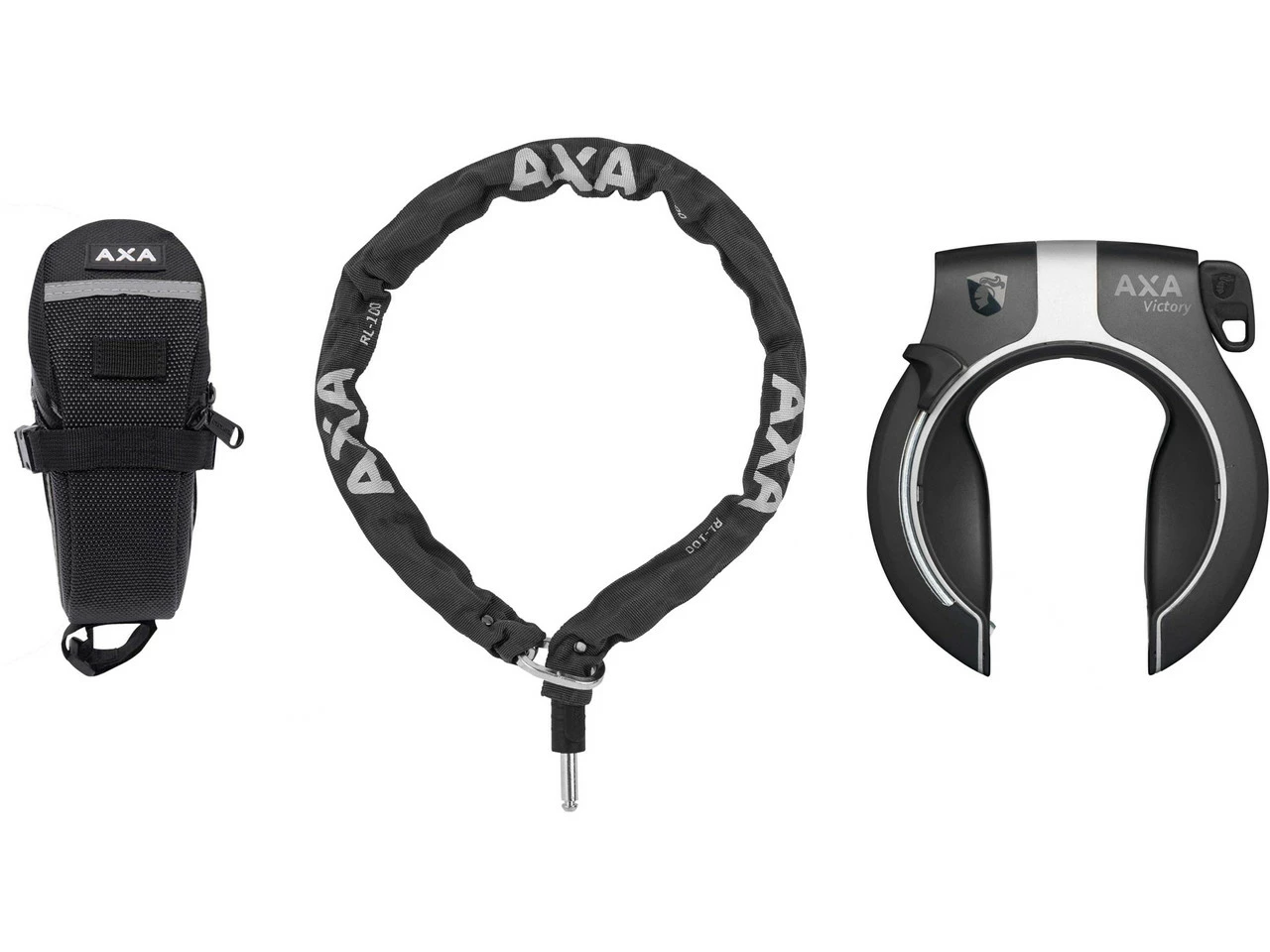 AXA Victory Rahmenschloss + RLC 100 Einsteckkette + Satteltasche Set 1 AXA Victory Rahmenschloss + RLC 100 Einsteckkette + Satteltasche Set