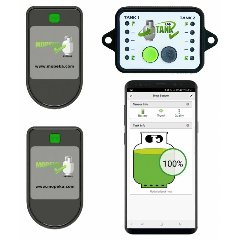 Gasflaschen Inhalt-Anzeige (2-er Set) Level Check + Monitor Bluetooth Mopeka 1 Gasflaschen Inhalt-Anzeige (2-er Set) Level Check + Monitor Bluetooth Mopeka